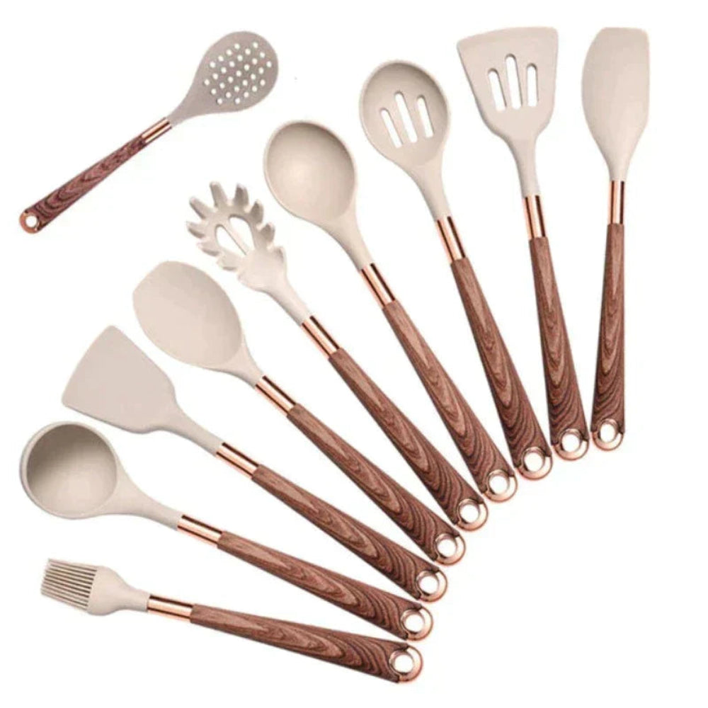 10-Piece Silicone Kitchen Utensil Set with Non-Slip Wooden Handles – Heat Resistant Cooking Utensils for Kitchenware 5