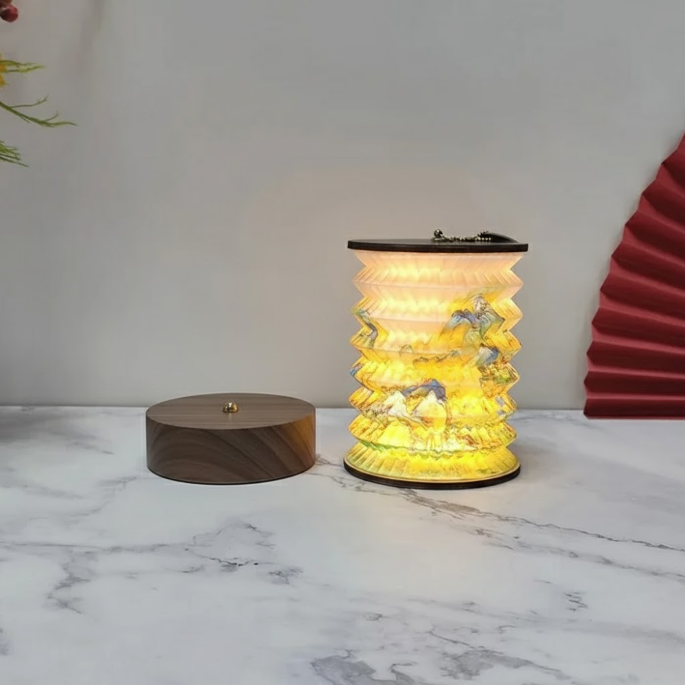 Decorative lamp with ribbed design on a marble surface