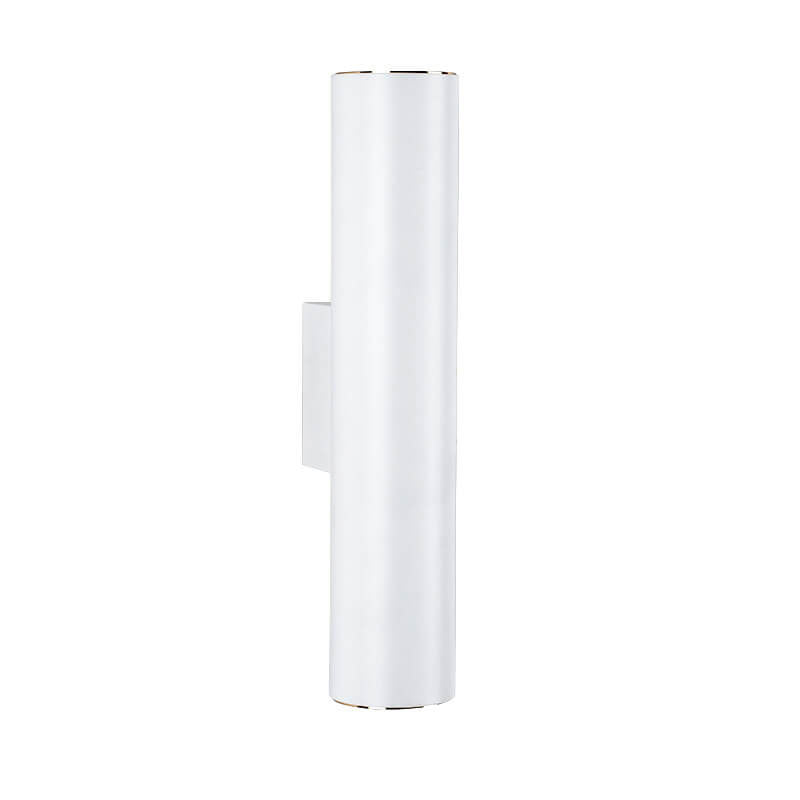 White cylindrical wall light fixture on a white background