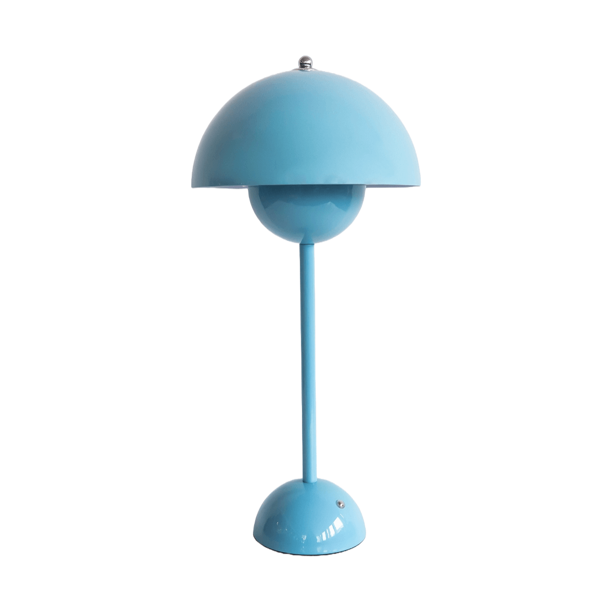 Blue table lamp with a unique design on a white background