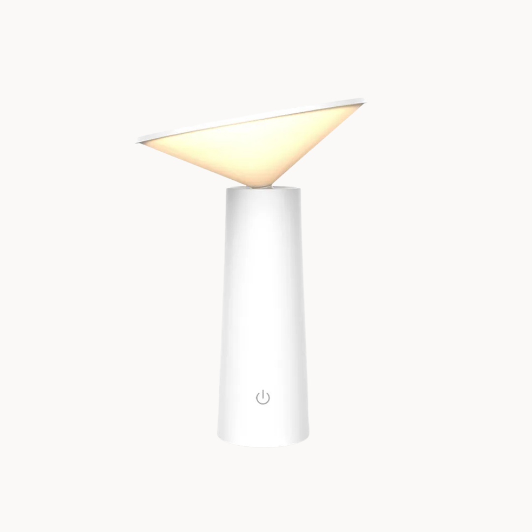 White wall-mounted lamp with a triangular shade on a white background