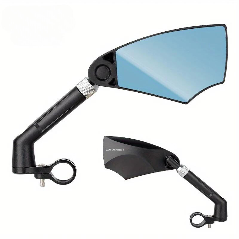 Pair of motorcycle mirrors with blue reflective surface on a white background