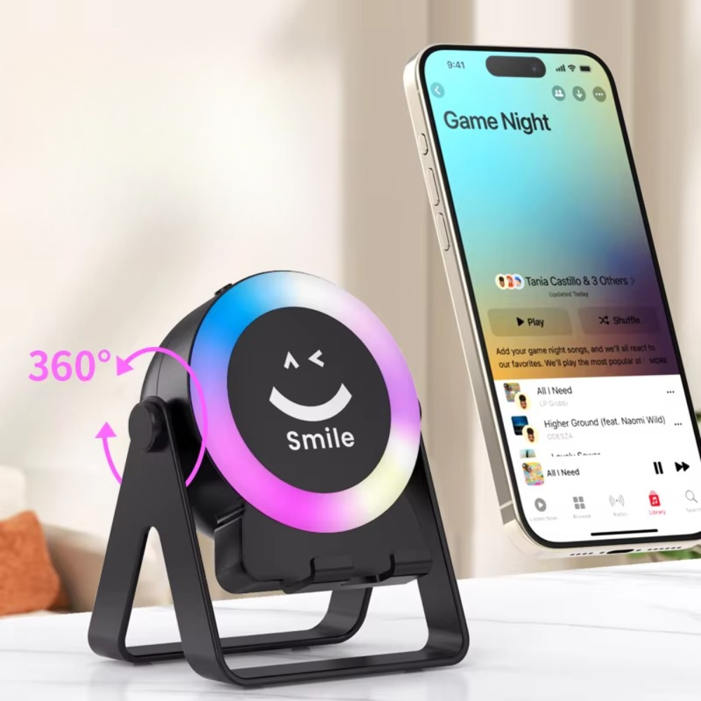 Wireless Induction Bluetooth Speaker with Ambient Breathing Light – Multifunctional Rechargeable Phone Bracket & Atmosphere Lamp 0