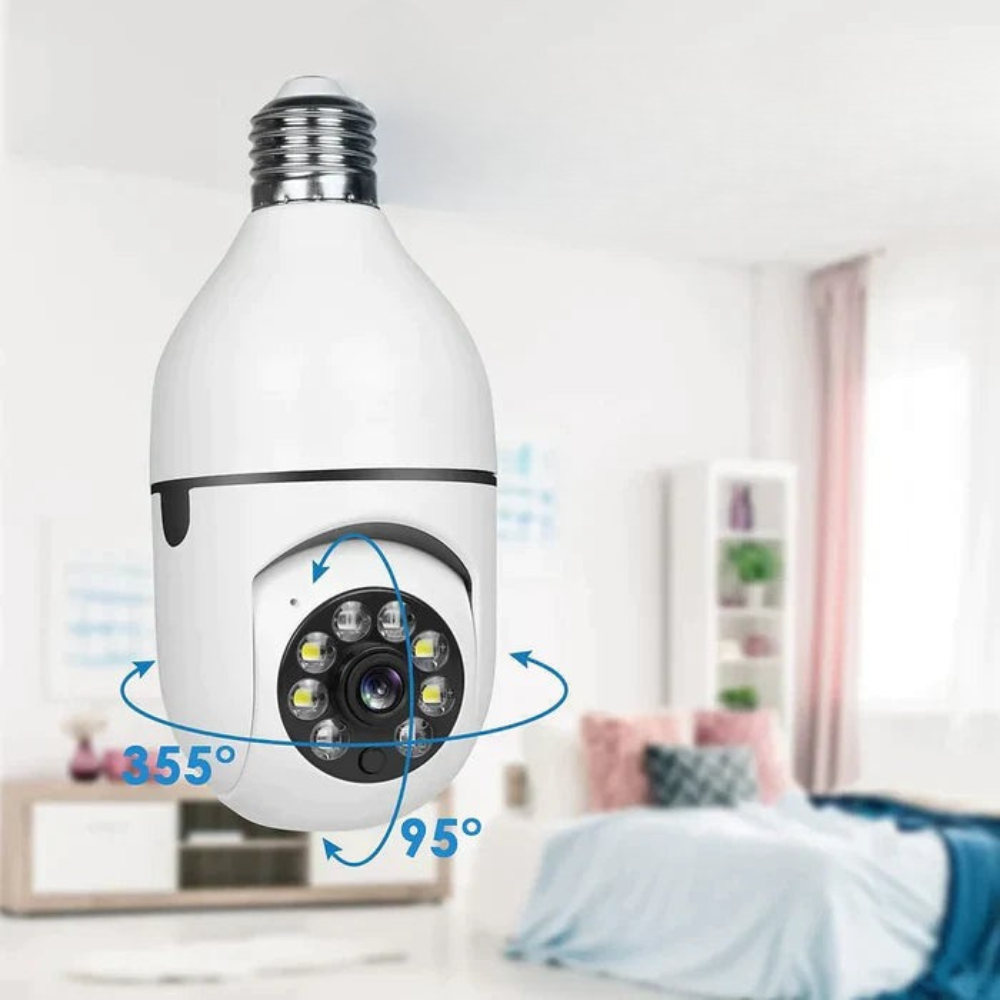 360-Degree Light Bulb Camera with Night Vision and Smartphone Control – Indoor Security Light Bulb Cam with Two-Way Audio