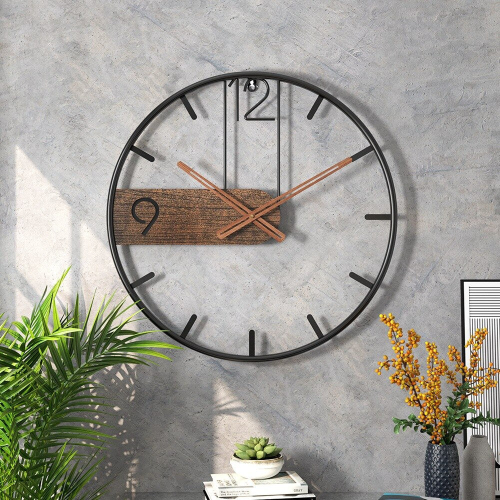 Luxury Steel & Walnut Wall Clock – Silent Modern Design for Living Room & Office
