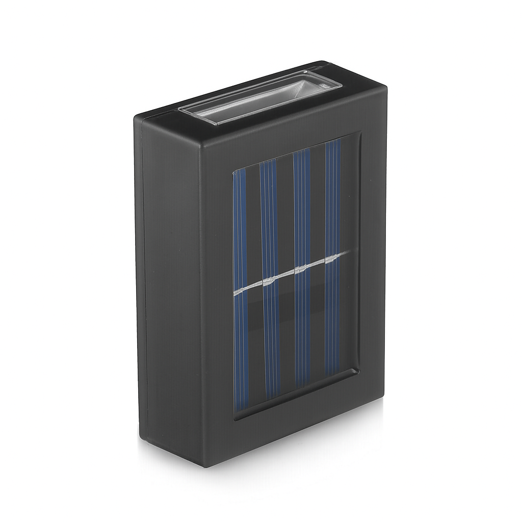 Black rectangular solar panel on a white background