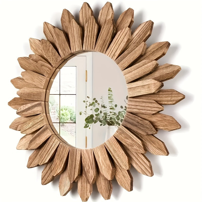 Wooden sunflower mirror on a white background