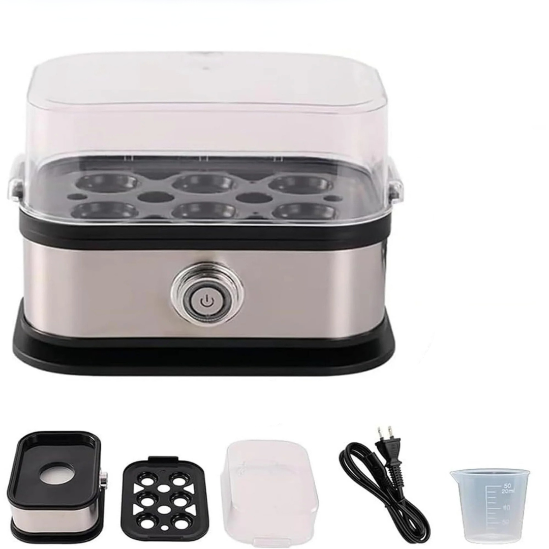 Egg cooker with accessories on a white background