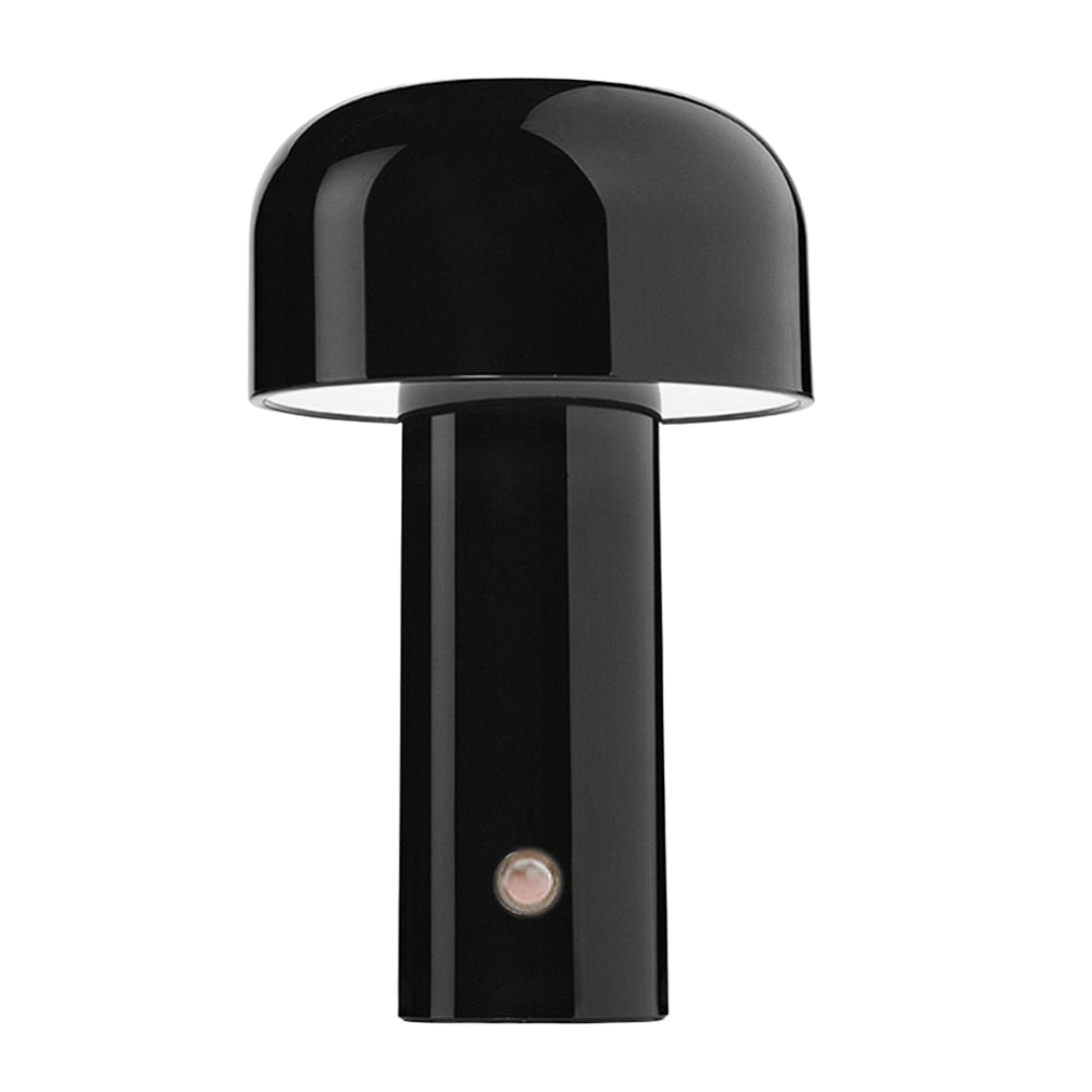 Black table lamp with a glossy finish on a white background