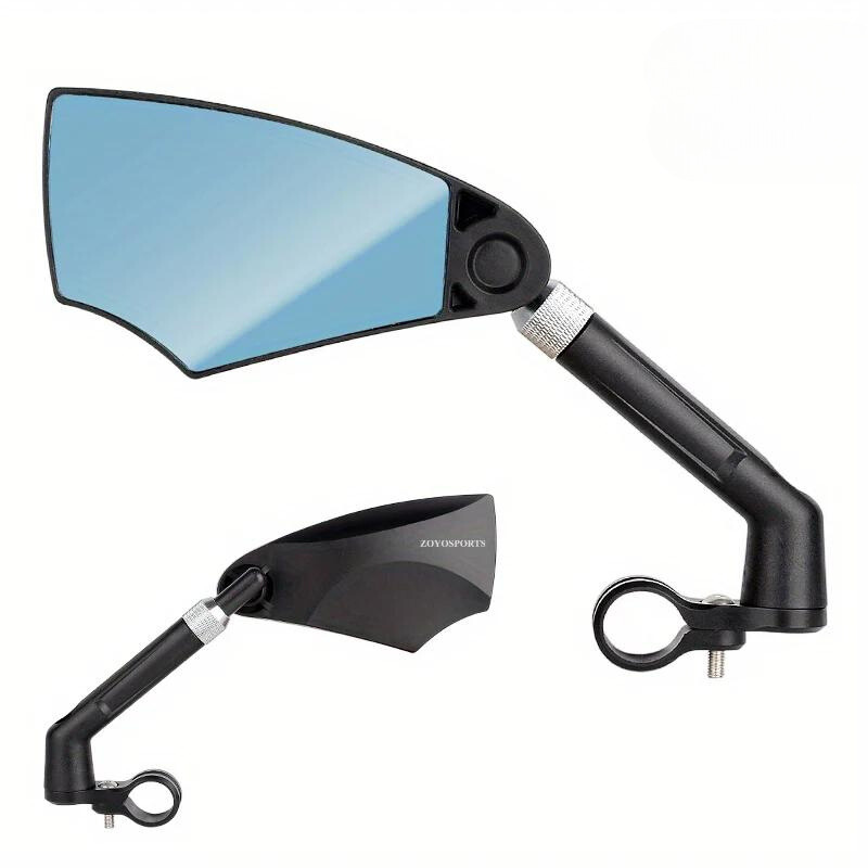 Pair of motorcycle mirrors with blue reflective surface on a white background