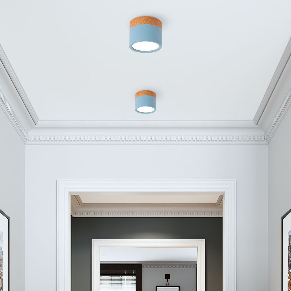 Ceiling light fixture in a room with white walls and a doorway.
