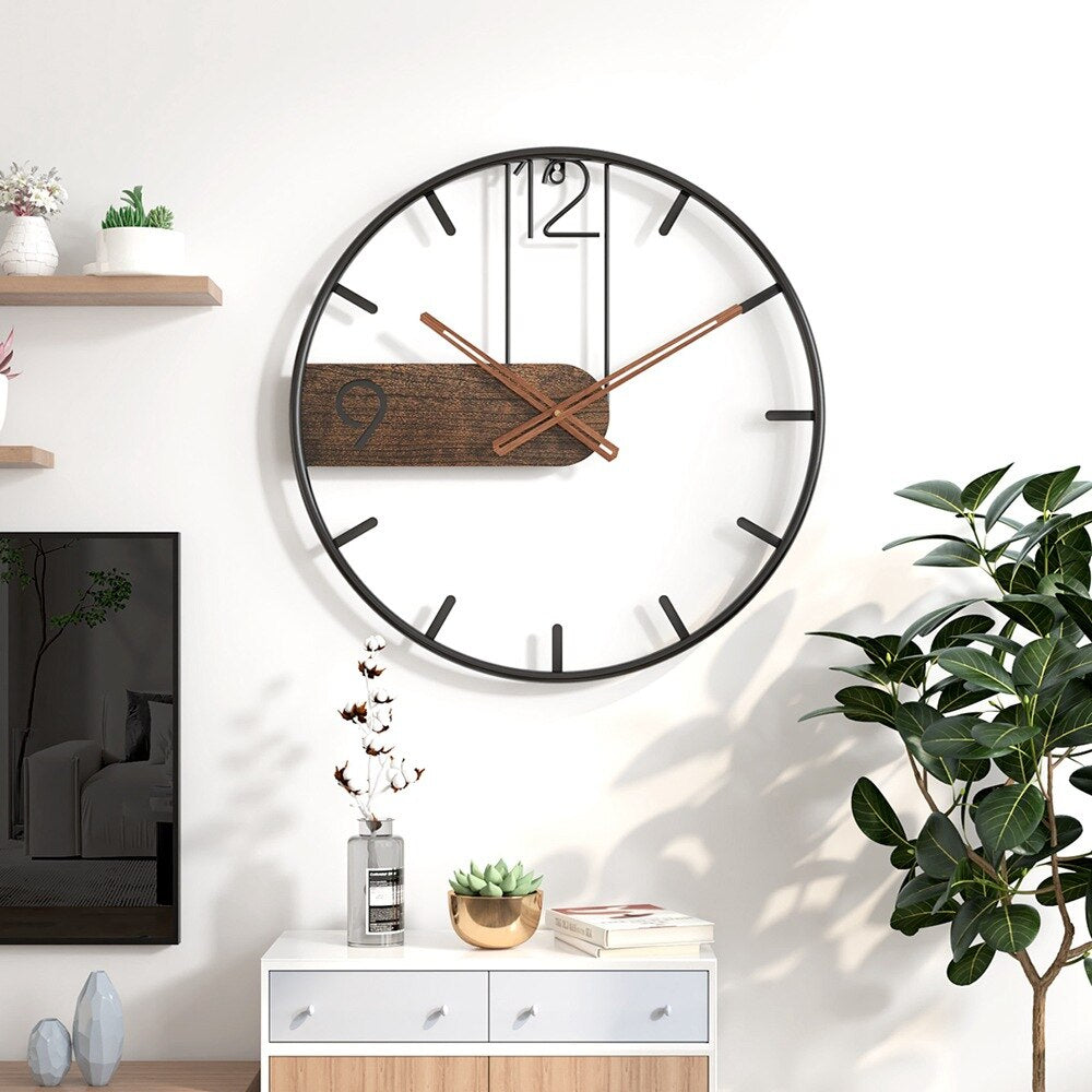 Luxury Steel & Walnut Wall Clock – Silent Modern Design for Living Room & Office