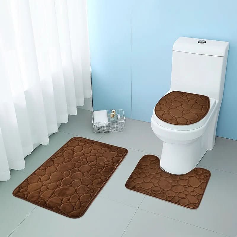 3-Piece Non-Slip Bathroom Mat Set – Soft Microfiber Bath Rugs with Modern Stripe Design, Absorbent and Machine Washable 1