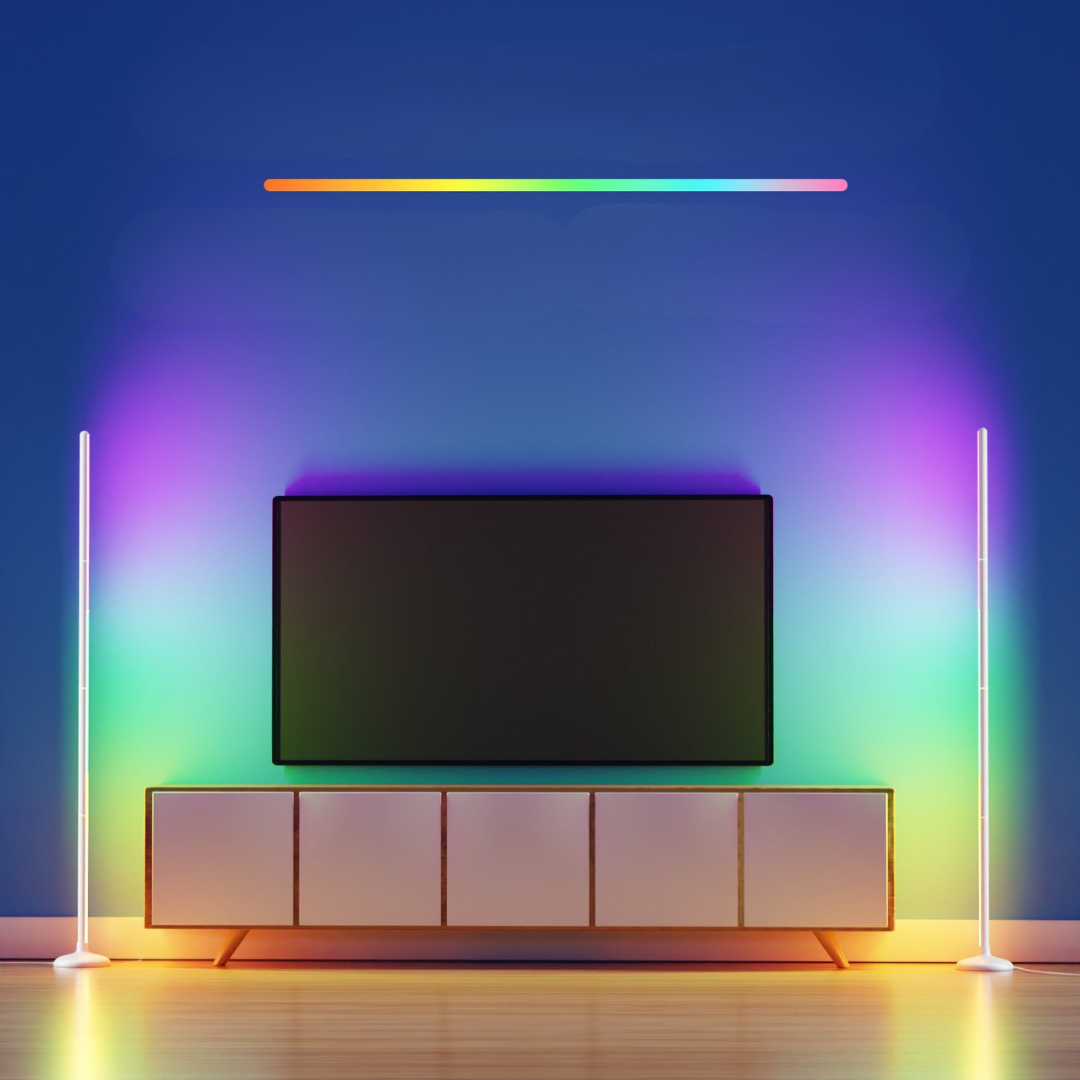 Smart TV with colorful LED lights on a dark background