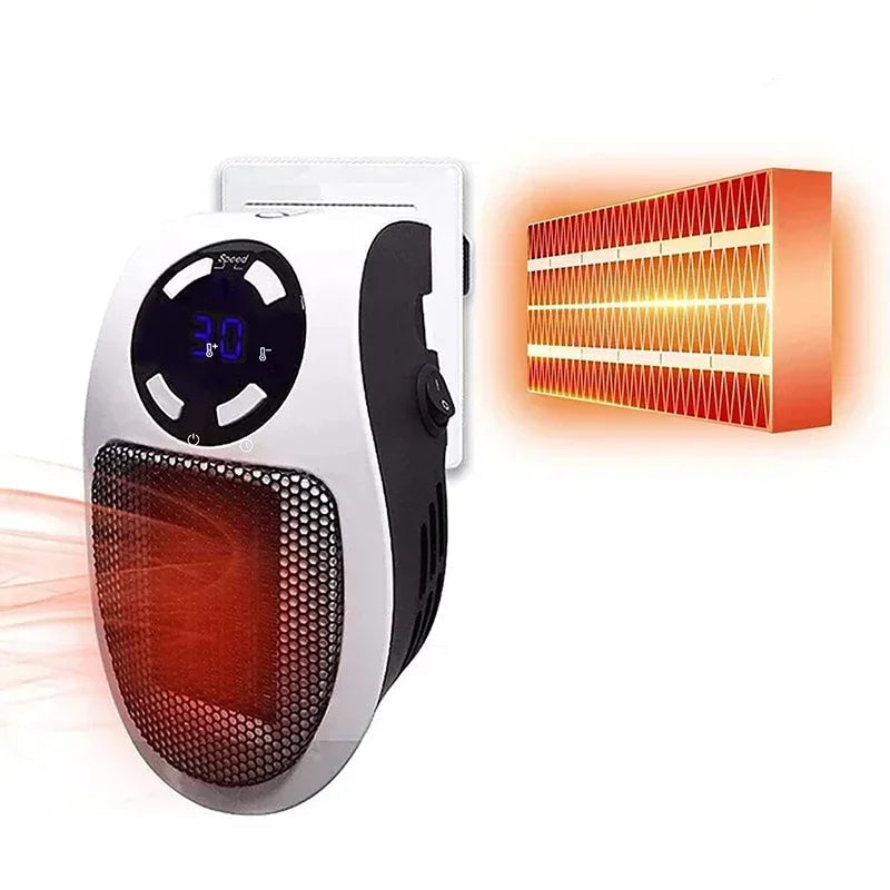 350W Electric Wall Heater with Remote Control and LED Display – 180° Rotatable Plug for Indoor Use 0