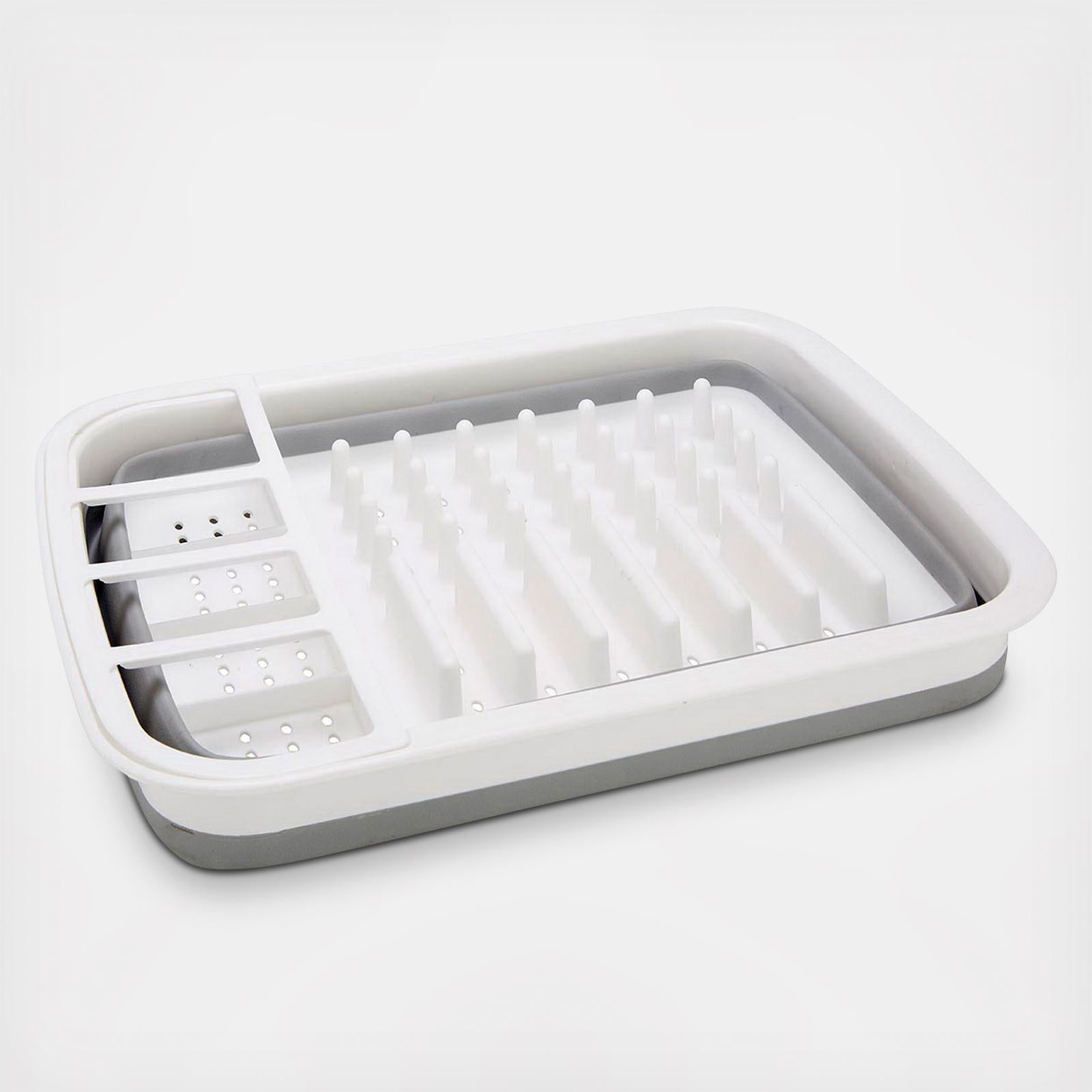 White dish drying rack with gray base on a white background