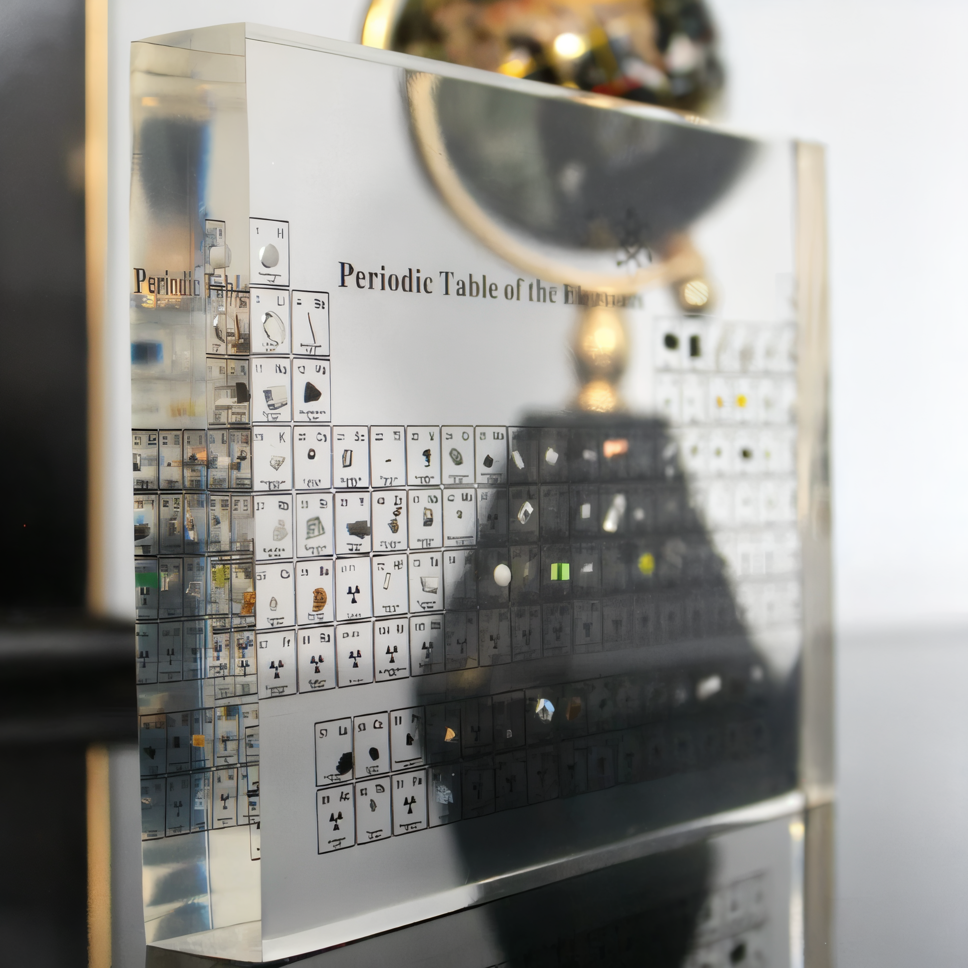 Periodic Table of Elements displayed in a clear acrylic case.