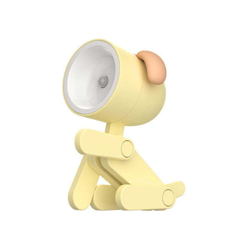 Yellow robot-like lamp with a motion sensor on a white background