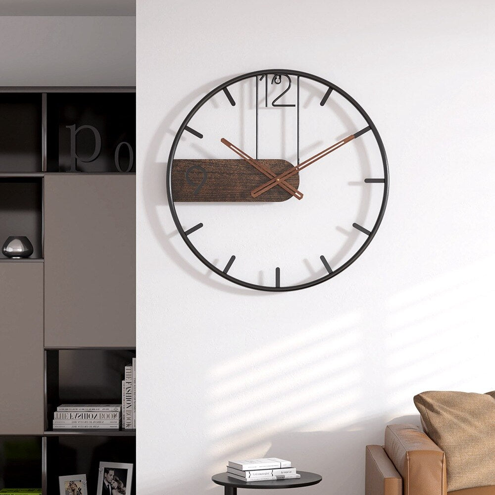 Luxury Steel & Walnut Wall Clock – Silent Modern Design for Living Room & Office