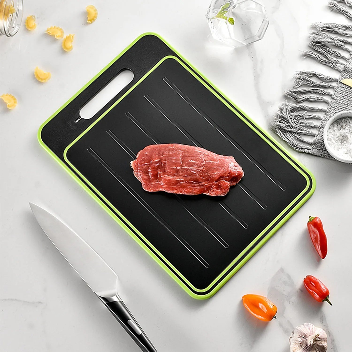 4-in-1 Multifunction Cutting Board with Rapid Defrosting Tray, Grater, and Knife Sharpener – Durable Non-Slip Design 1