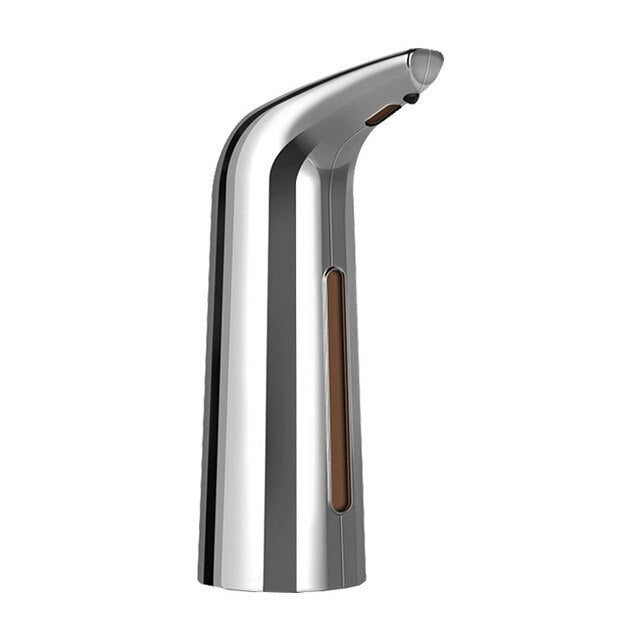 Chrome soap dispenser on a white background