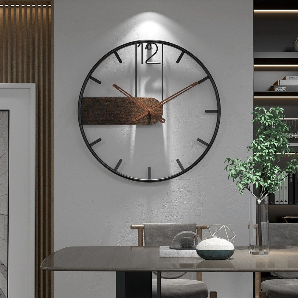 Luxury Steel & Walnut Wall Clock – Silent Modern Design for Living Room & Office