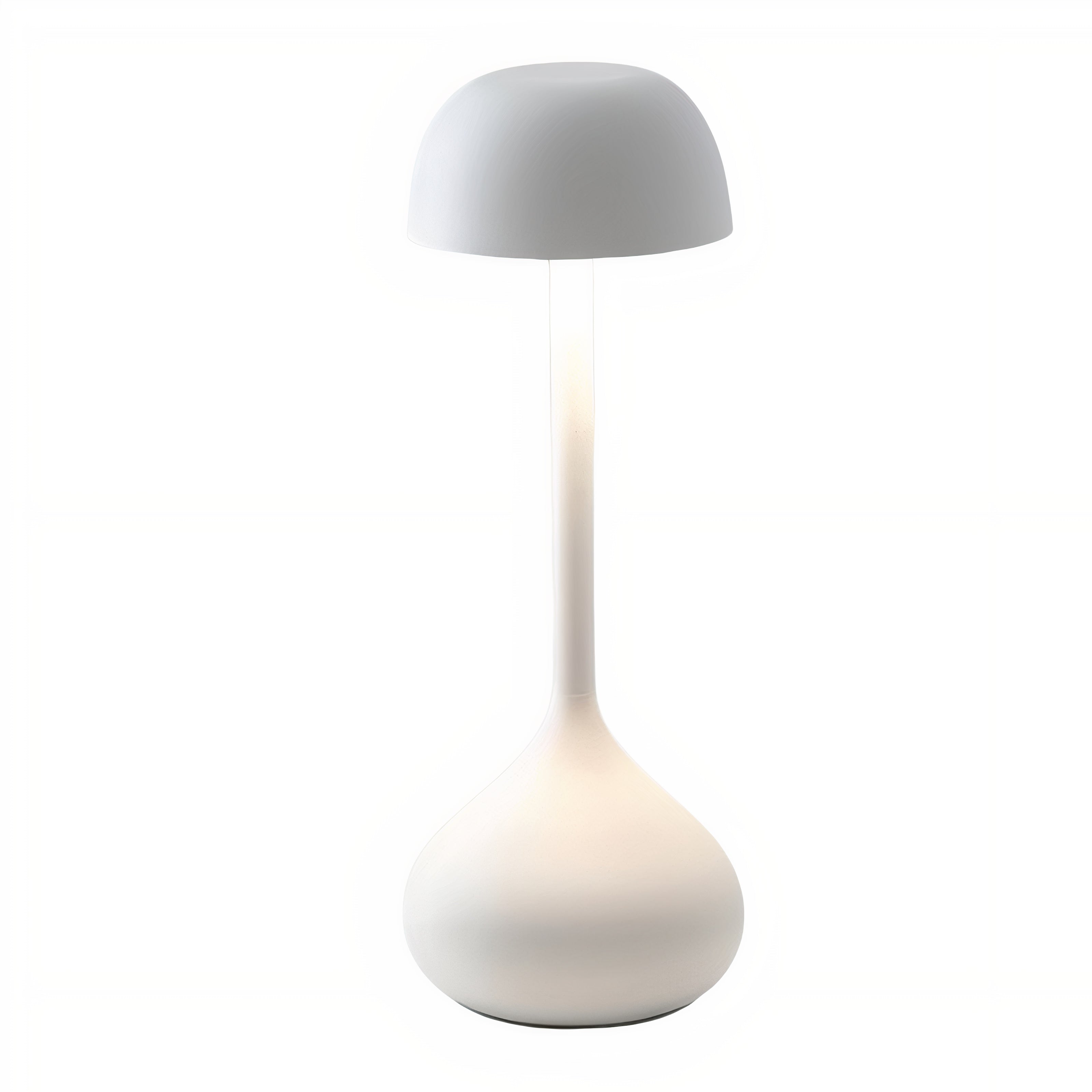 Modern table lamp with a white base and gray shade on a white background