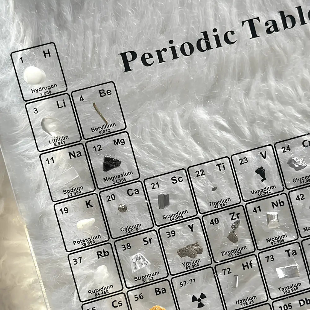 Periodic table with real elements on a textured surface