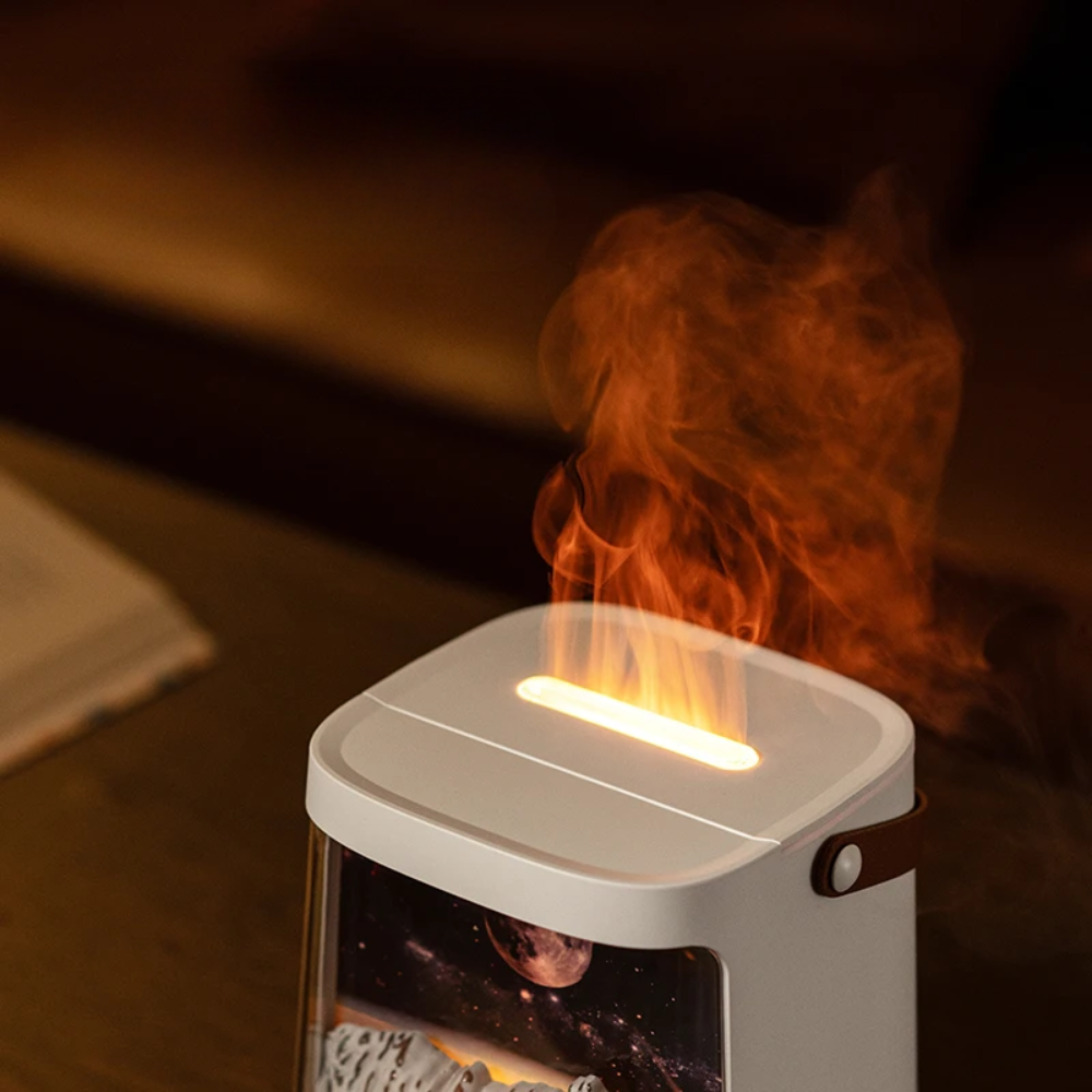 Small diffuser with flames inside a dark room