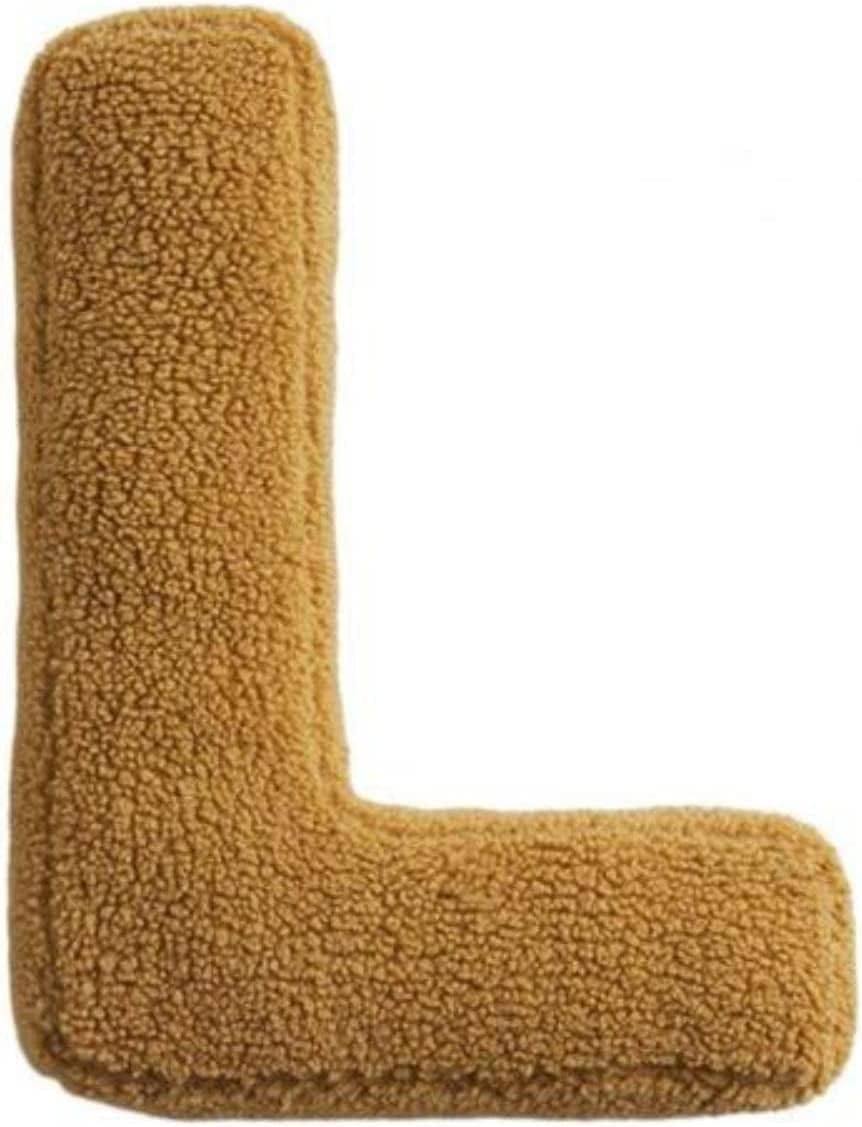 Brown letter 'L' shaped cushion on a white background