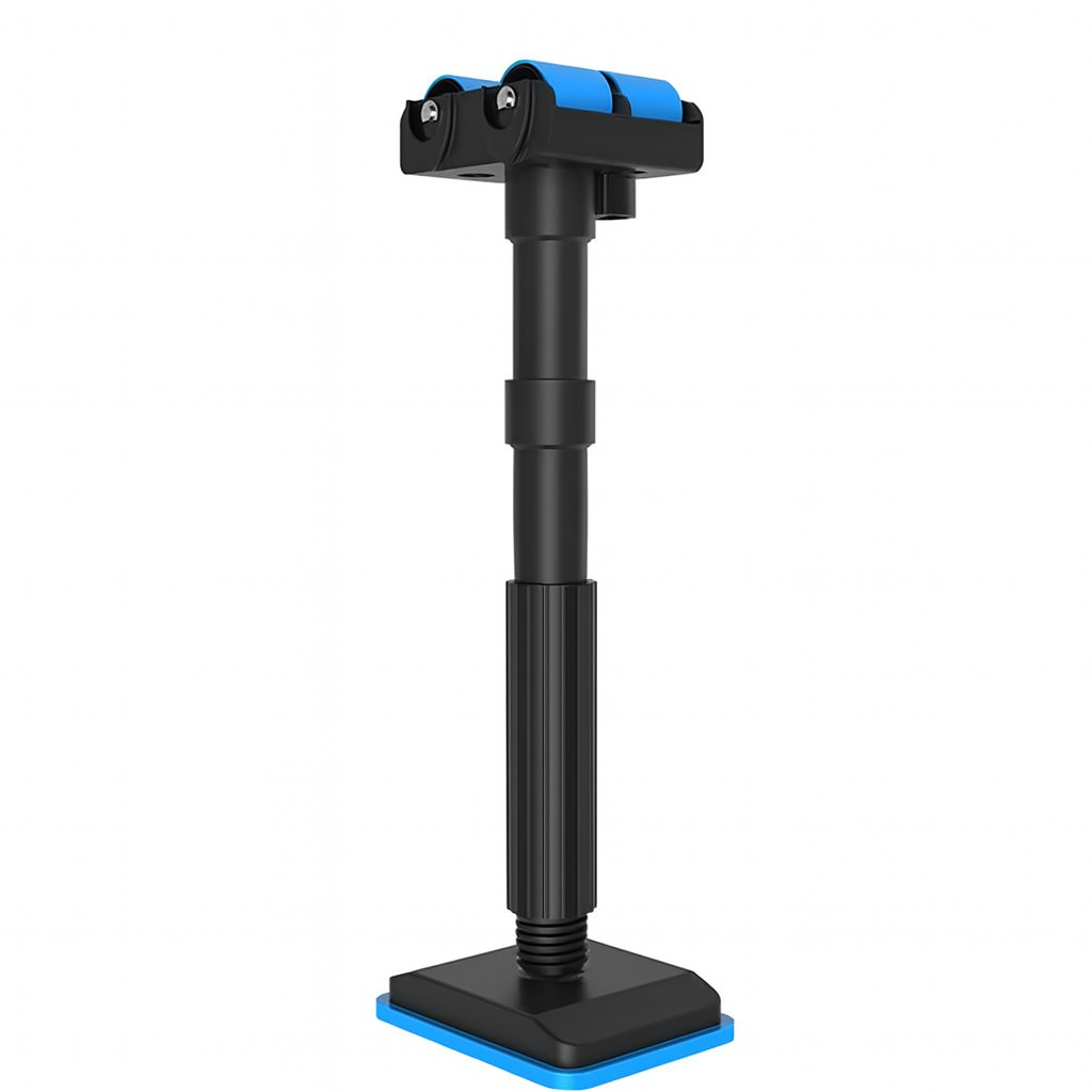 Black and blue adjustable stand on a white background