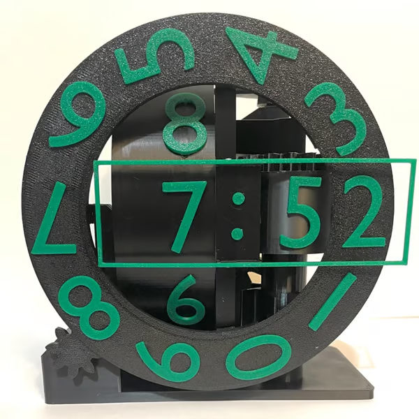 Flip clock with green numbers on a white background