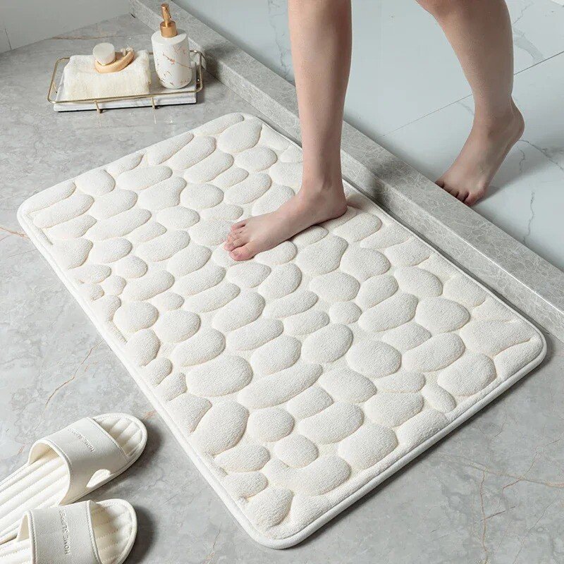 Non-Slip Cobblestone Bathroom Mat – Soft Absorbent Quick Dry Bath Rug for Shower & Floor