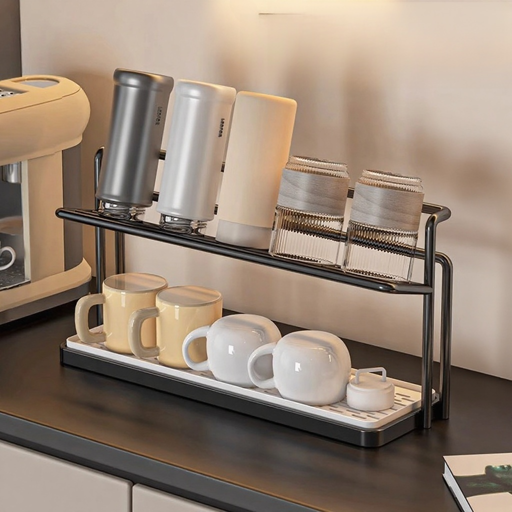 2-Tier Stainless Steel Drying Rack with Drain Tray – Space-Saving Kitchen Organizer for Cups and Bottles 1