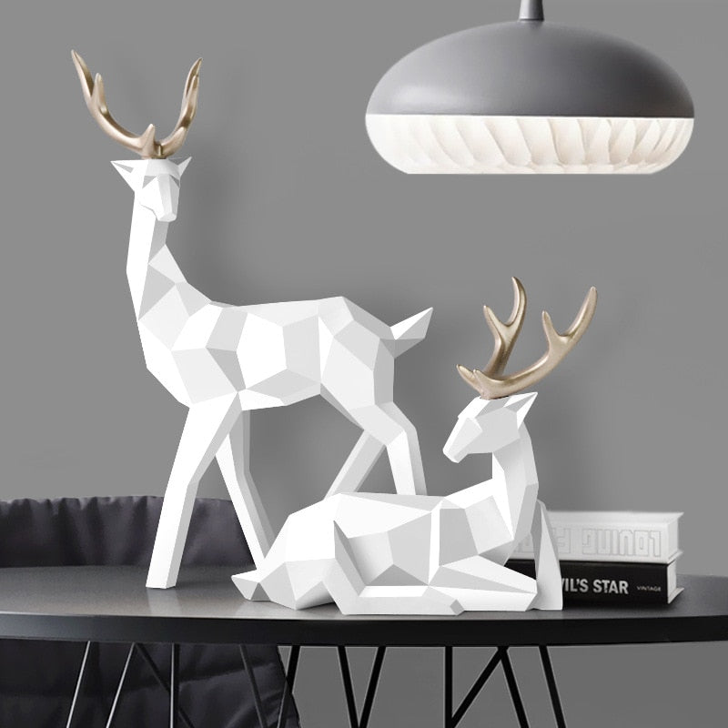 Abstract Deer Couple Sculpture – Elegant Resin Art Figures for Home Decor, 30x17x6.5cm & 18x17x5.5cm, Tranquil Nature Decor 0