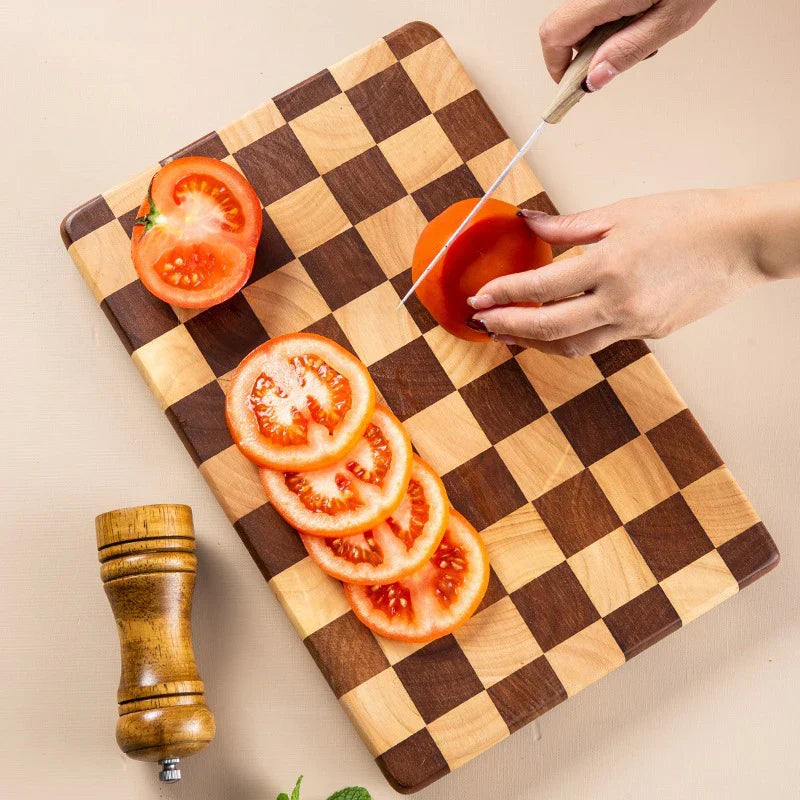 Acacia Wood Cutting Board, Checkered Design, Durable Kitchen Chopping Board, Multi-Functional for Food Prep and Serving 3