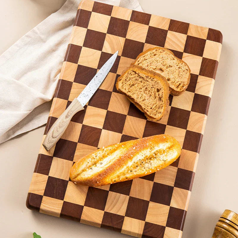 Acacia Wood Cutting Board, Checkered Design, Durable Kitchen Chopping Board, Multi-Functional for Food Prep and Serving 4