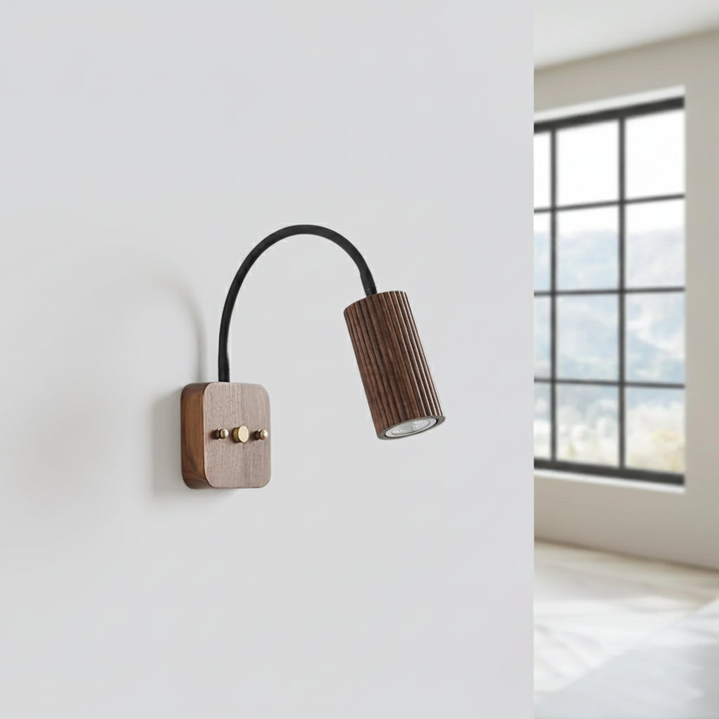 Adjustable Wooden Cylinder Wall Light – Natural Walnut Finish, Modern Wall Lamp for Contemporary Interiors 0