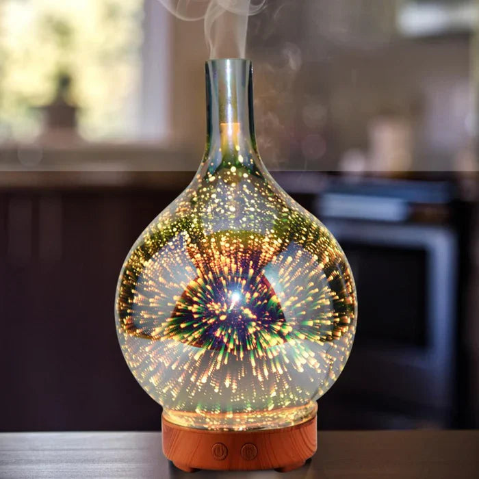 Decorative diffuser with starry night design on a blurred background