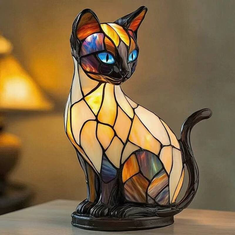 Artistic Cat Silhouette Table Lamp – Mosaic Resin Design for Bedroom and Living Room Ambient Lighting 1