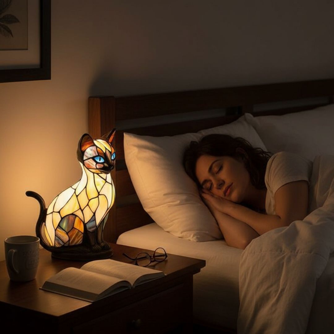 Artistic Cat Silhouette Table Lamp – Mosaic Resin Design for Bedroom and Living Room Ambient Lighting 2