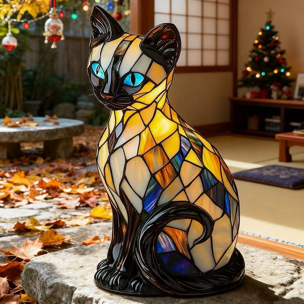 Artistic Cat Silhouette Table Lamp – Mosaic Resin Design for Bedroom and Living Room Ambient Lighting 5