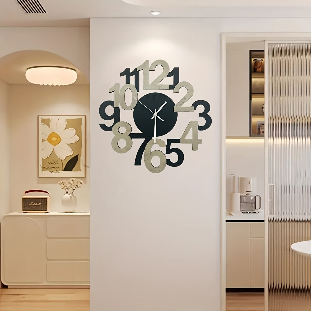 Asymmetrical Digital Wall Clock with Oversized Numbers – Modern Silent Kitchen Clock in Black and Natural Wood Finish 2