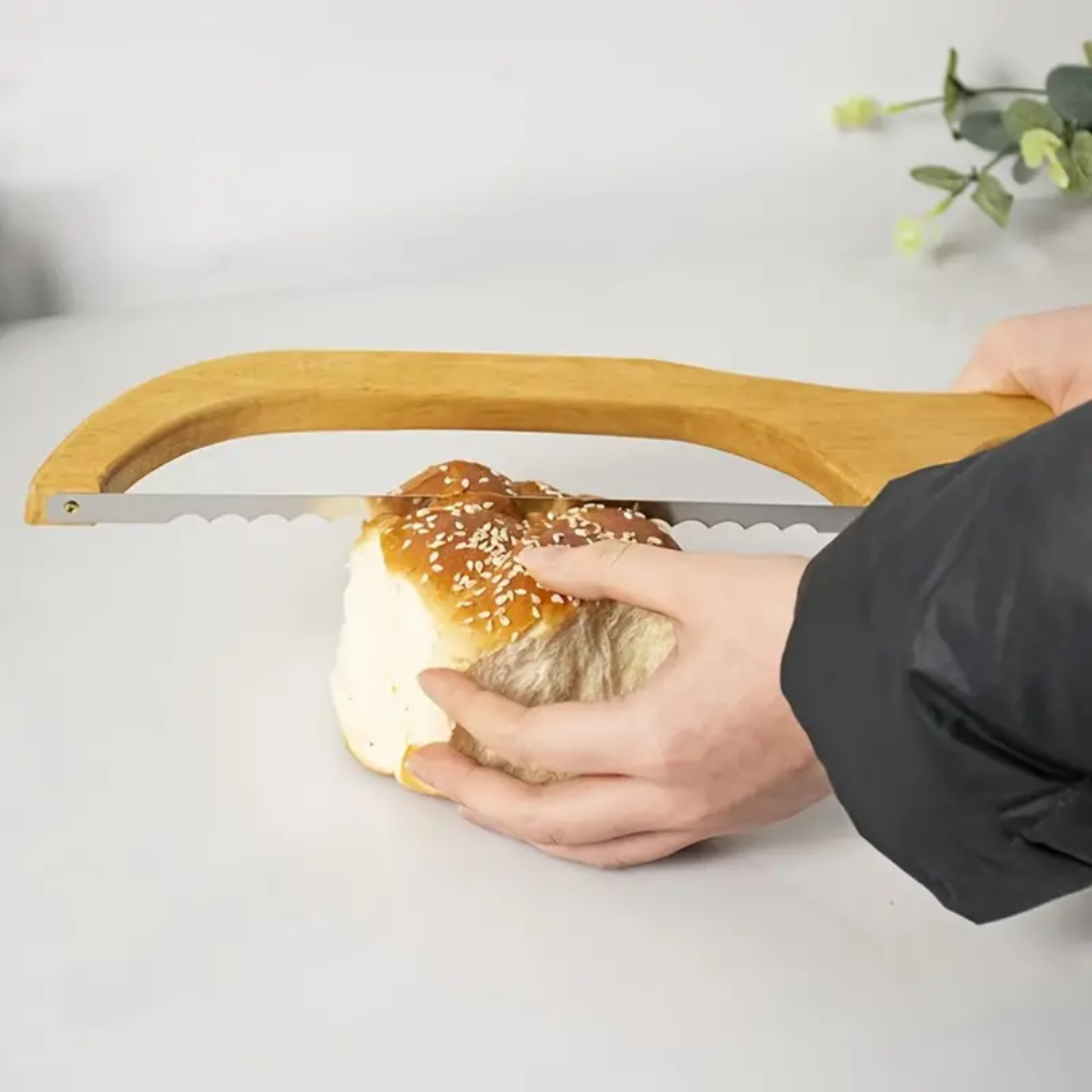 Bamboo-Handled Stainless Steel Bread Cutter with Precision Bow Design – Effortless Slicing for Bread, Bagels, Pastries and Fruits 5