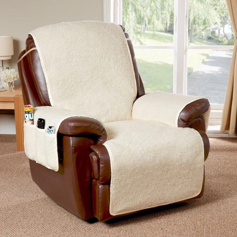 Beige Recliner Chair Cover with 6 Storage Pockets – Soft Polyfleece Slipcover for Armchair Protection and Style 2
