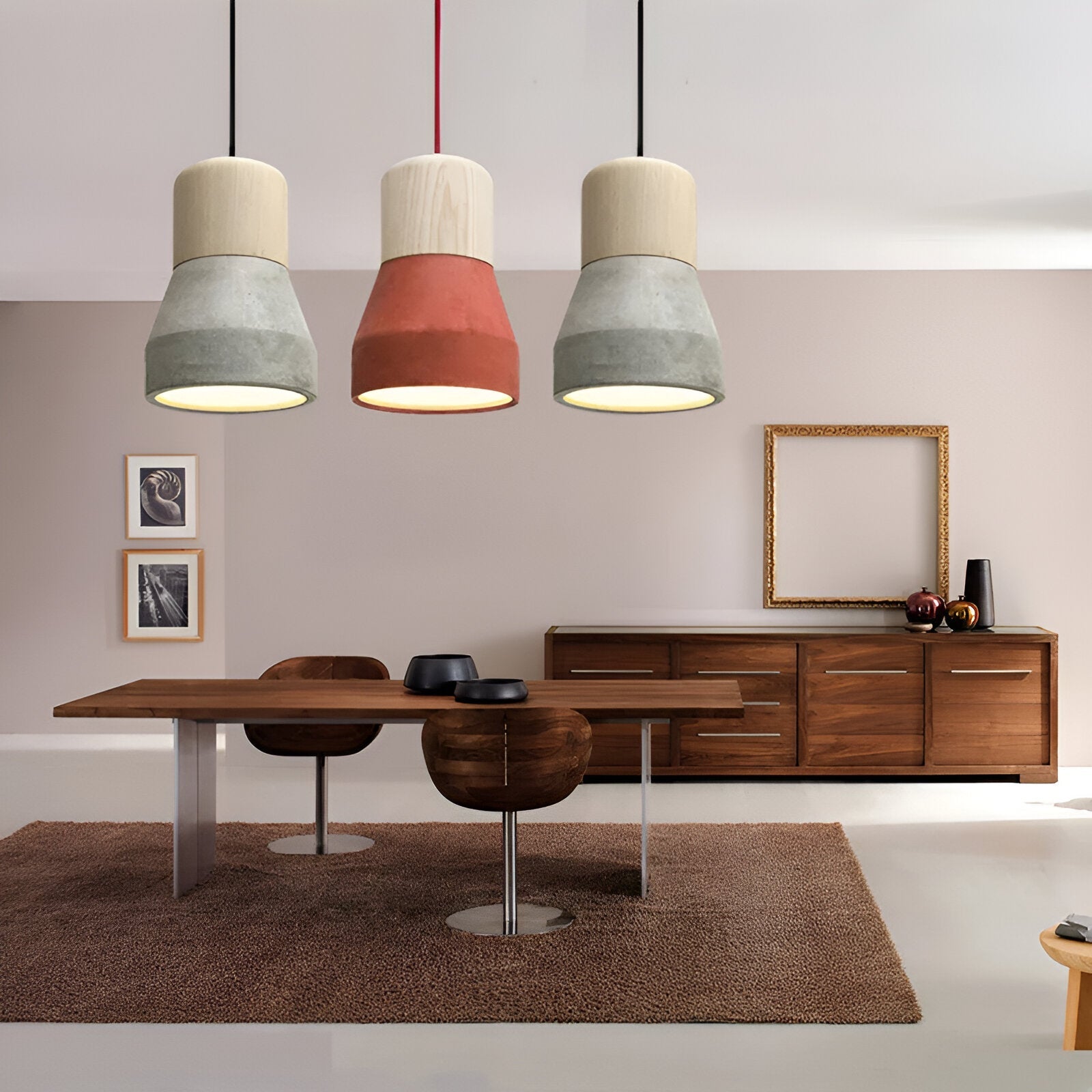 Black Pendant Light – Modern Adjustable Hanging Light with Concrete and Wooden Accents for Kitchen Pendant Lighting 2