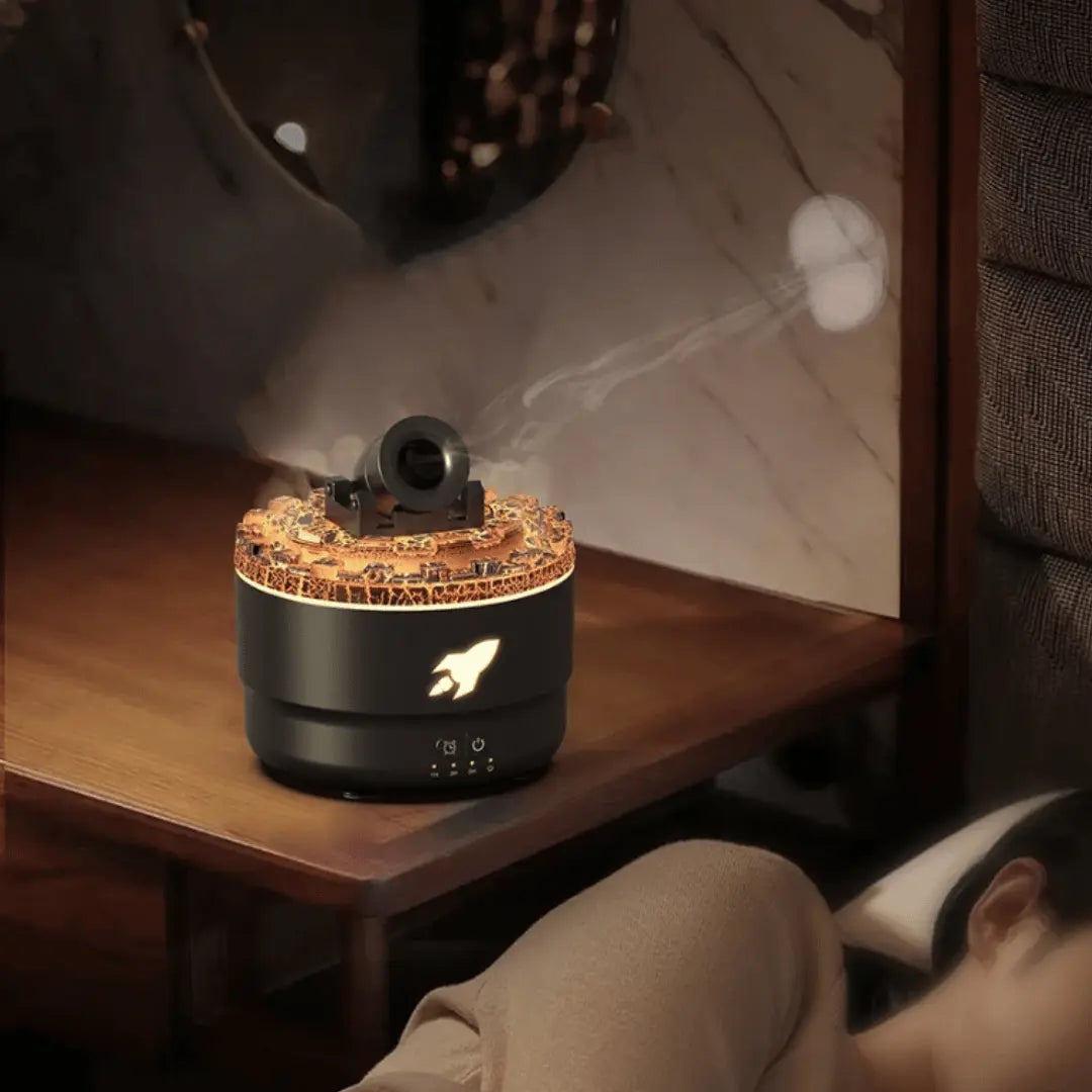 Decorative diffuser on a wooden surface with a blurred background