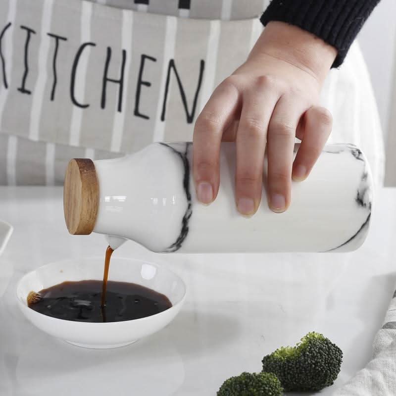 Ceramic Kitchen Set with Salt and Pepper Shakers and Oil Vinegar Containers – Elegant Matte Black and White Design 0