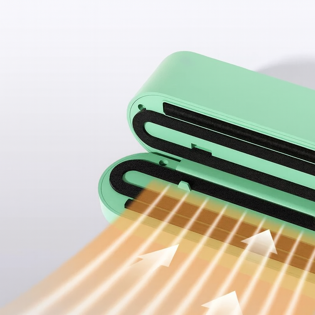 Green guitar capo on a white background