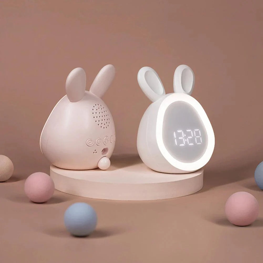 Children's Alarm Clock with LED Night Light – Cute Bunny Design in White and Pink, Energy Saving and Voice Control 2